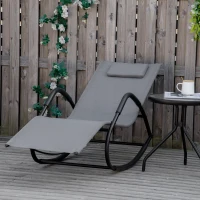 Outsunny Rocking Chair, Zero Gravity Patio Chaise Sun Lounger, Outdoor Rocker, UV Water Resistant, Pillow for Sunbathing, Lawn, Garden or Pool, Gray(m-2)