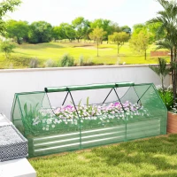 Outsunny 8.6 x 3 x 1ft Raised Garden Bed with Mini Greenhouse, Galvanized Raised Garden Bed with Cover for Herbs and Vegetables, Small Greenhouse for Patio Garden Balcony, Green and Silver(m-10)
