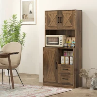 HOMCOM 60" Kitchen Pantry Storage Cabinet, Farmhouse Kitchen Hutch with Microwave Oven Countertop, Adjustable Shelves, Brown(m-10)