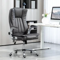 HOMCOM Vibration Massage Office Chair, High Back Heated Computer Chair with Flip-up Armrest & Swivel Wheels, Gray(m-10)
