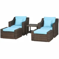 Outsunny 5-Piece  Patio Furniture Set Outdoor Rattan Wicker Conversation Set with 2 Cushioned Chairs, 2 Ottomans and Coffee Table, Replacement Cushion Cover Included, Beige(m-11)