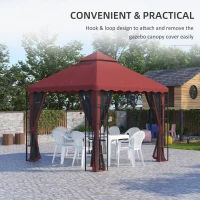 Outsunny 10' x 10' Gazebo Replacement Canopy Cover, 2 Tier Gazebo Roof Replacement TOP ONLY, Burgundy(m-6)