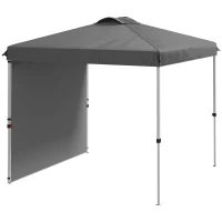 Outsunny 8 x 8 Pop Up Canopy with 1 Sidewall, Carry Bag and 4 Sand Bags, Height Adjustable Instant Sun Shelter, Dark Grey(m-2)