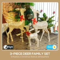 Outsunny Lighted Reindeer Christmas Decorations, 3-Piece Light Up Christmas Deer Family Set with LEDs for Outdoor, Gold(m-4)