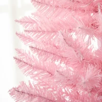 HOMCOM 7ft Pencil Christmas Tree, Slim Artificial Christmas Tree with Realistic Branches and Warm White LED Lights, Pink(m-9)
