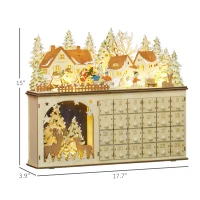 HOMCOM Wooden Christmas Advent Calendar with 24 Countdown Drawers and LED Lights for Kids and Adults, Battery Operated(m-3)