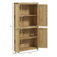 HOMCOM 64" Kitchen Pantry, Tall Storage Cabinet with 4 Rattan Doors, 4 Tier Shelves and Adjustable Shelf, Natural(m-3)