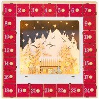 HOMCOM Wooden Christmas Advent Calendar, Light Up Holiday Decoration with 24 Countdown Drawers, Battery Operated(m-2)