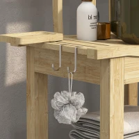 HOMCOM Bathroom Bench with Back, Bamboo Shower Bench with Towel Rack, Shower Head Holder and Soap Dish, Natural Wood(m-10)