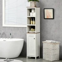 kleankin Tall Bathroom Storage Cabinet, Freestanding Tower Cabinet with 3 Open Shelves and Adjustable Shelf, Antique White(m-2)