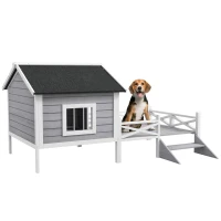 PawHut Small/Medium Dog House with Porch, Gray(m-11)