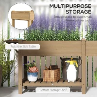 Outsunny Wood Raised Garden Box, Elevated Garden Bed with Side Table, Bottom Shelf, Bed Liners and Drainage Holes, Carbonized(m-5)