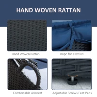 Outsunny 4 Pieces Patio PE Wicker Round Daybed, Outdoor Rattan Garden Lounge Furniture Sets, Dark Blue(m-6)
