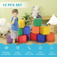 Soozier 12 Piece Soft Play Blocks Soft Foam Toy for Toddler, Multi-Color(m-7)