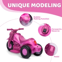 Qaba Ride On Motorcycle, 6V Ride on Bubble Car, 3 Wheeled Electric Motorcycle for Kids w/ LED Headlight, Music, Pink(m-6)