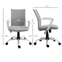 Vinsetto Mid Back Home Office Chair with Adjustable Height, High Armrests and Rocking Function, Light Grey/White(m-3)