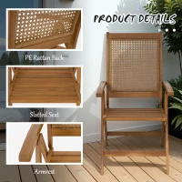 Outsunny Outdoor Folding Chair with Adjustable Back, Wood Foldable Dining Chair with Slatted Seat, Armrest, Teak(m-7)
