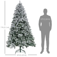 HOMCOM 7 Foot Artificial Flocked Christmas Tree with Snow, Metal Stand, Hinged Xmas Tree for Home Office Holiday(m-3)