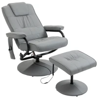 HOMCOM Massaging Faux Leather Recliner Chair and Ottoman Set, Swivel Vibration and Heat Massage Lounge Chair with Six Massage Points and Remote Control for Living Room, Bedroom, or Office, Gray(m-11)