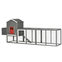 PawHut 118" Extra Large Chicken Coop with Asphalt Roof, Wooden Hen Run with Slide-Out Tray and Nesting Box, Chicken Hutch for 3-6 Chickens, Gray(m-11)