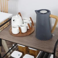 HOMCOM 3 Tier Kitchen Cart with Storage, Rolling Kitchen Island Cart with 2 Sliding Fruit Basket and Side Hooks for Dining Room, Oak(m-8)