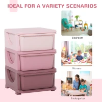 Qaba 3 Tier Kids Storage Unit, 3 Drawer Chest Toy Organizer Plastic Bins for Kids Bedroom Nursery Kindergarten Living Room for Boys Girls Toddlers, Pink(m-7)