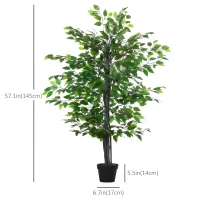 Outsunny 4.75FT Artificial Ficus Tree, Fake Tree with Leaves, Faux Plant in Nursery Pot for Indoor Decoration(m-3)