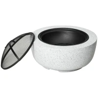 Outsunny 24" Outdoor Fire Pit with Stone Effect, Wood-burning Firepit Fireplace with Spark Screen and Poker for Backyard Camping Bonfire, Gray(m-11)
