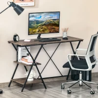 HOMCOM Computer Desk with Storage Shelves, Writing Desk for Home Office, Study Workstation, Brown(m-2)