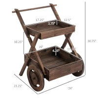 Outsunny Outdoor Plant Stand on Wheels with 2 Shelves, Wooden Flower Cart Display Stand, Wagon Decor for Garden, Patio, Balcony, Greenhouse(m-3)