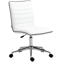 Vinsetto Mid-Back Armless Office Chair Task Chair with PU Leather, Adjustable Height and Swivel Seat Ribbed, White(m-11)