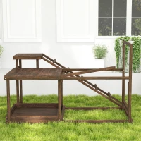 PawHut Wooden Chicken Activity Play Set with Perch, Swing, Ladder, Platforms, Feeder Storage, Coffee(m-8)