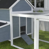 PawHut 156" Extra Large Wooden Chicken Coop with 2 Nesting Box, Run Cage, Waterproof Wave Roof, for 10-15 Chickens, Light Gray(m-9)