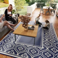 Outsunny 9' x 12' Outdoor RV Rug, Reversible Patio Floor Mat with Carry Bag, Gourd Border, Blue and White(m-10)
