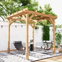 Outsunny 6.6' x 6.6' Wood Pergola, Outdoor Gazebo Grape Trellis with Stable Structure for Climbing Plant Support, Dark Brown(m-9)