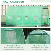Outsunny Walk-in Tunnel Greenhouse, 13 x 6.4 x 6.5 ft Hoop House with Zipped Roll-Up Door and 8 Mesh Windows, Outdoor Greenhouse with Galvanised Steel Frame, Green(m-6)