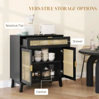 HOMCOM Boho Sideboard Storage Cabinet with Rattan Doors, Black(m-5)