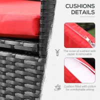 Outsunny 3 Pieces Wicker Patio Furniture Set, Rattan Bistro Set with Glass Top Coffee Table and Cushions, Outdoor Conversation Set for Garden, Porch, Balcony, Red(m-6)