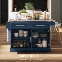 HOMCOM Rolling Kitchen Island with Stainless Steel Top, 2 Drawers, Spice, Knife and Towel Rack and Cabinets, Navy Blue(m-4)