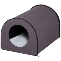 PawHut Dome Heated Cat House Portable and Waterproof Pet Shelter for Kitty in Winter, Brown(m-11)