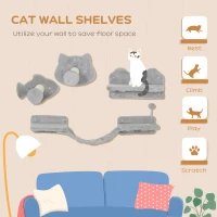 PawHut 4PCs Cat Wall Shelves with Steps, Scratching Posts, Ladder, Platforms, Toy Balls(m-4)