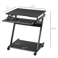 HOMCOM Movable Computer Desk with 4 Moving Wheels Sliding Keyboard Tray Home Office Workstation Black(m-3)