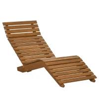 Outsunny Wooden Outdoor Lounge Chair, Curved Design Sun Lounger, Patio Lounge Chair for Garden, Backyard, Teak(m-11)