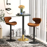 HOMCOM High Top Bar Table, Modern Round Dining Table with Faux-marbled Top and Gold Base, Bistro Table for 2 People, Black(m-8)