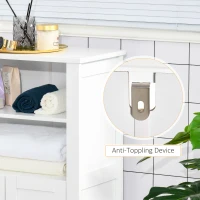 kleankin Bathroom Floor Cabinet, Freestanding Bathroom Cabinet with 2 Open Shelves, Double Doors and Adjustable Shelves, Wooden Storage Cabinet for Bathroom, White(m-8)