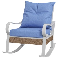 Outsunny Outdoor Rocker, Porch Rocking Chair with Soft Cushion, Rattan Decoration for Garden, Patio, Balcony, Lawn, Light Blue(m-2)