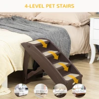 PawHut 4-Level Portable Pet Stairs, Foldable Dog Ramp, Lightweight Cat Steps, with Nonslip Soft Mats, for High Bed, Sofa, Up to 44 lbs, Dark Brown(m-7)