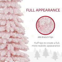 HOMCOM 7ft Snow-Flocked Artificial Christmas Tree, Slim Pencil Xmas Tree with 490 Realistic Branches, Metal Base, Pink(m-7)