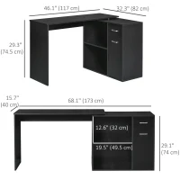HOMCOM 180° Rotating Home Office Corner Desk Storage Shelf Cabinet Black(m-3)