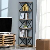 HOMCOM 5 Tier Corner Shelf Tall Bookcase Storage Display Rack Organizer for Home Office(m-1)